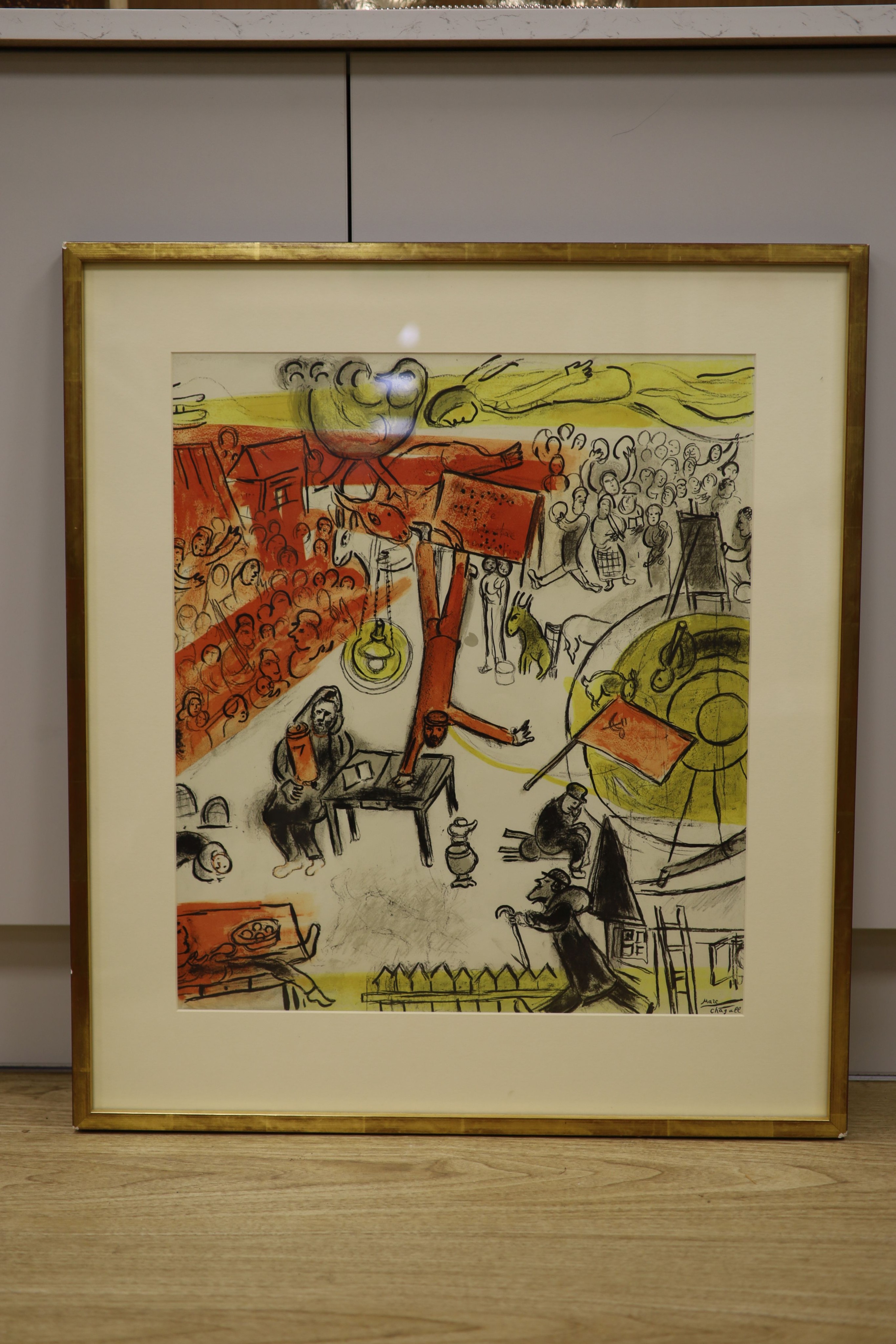 Marc Chagall, lithograph, Revolution, 1965 Redfern Gallery label verso, 54 x 47cm.